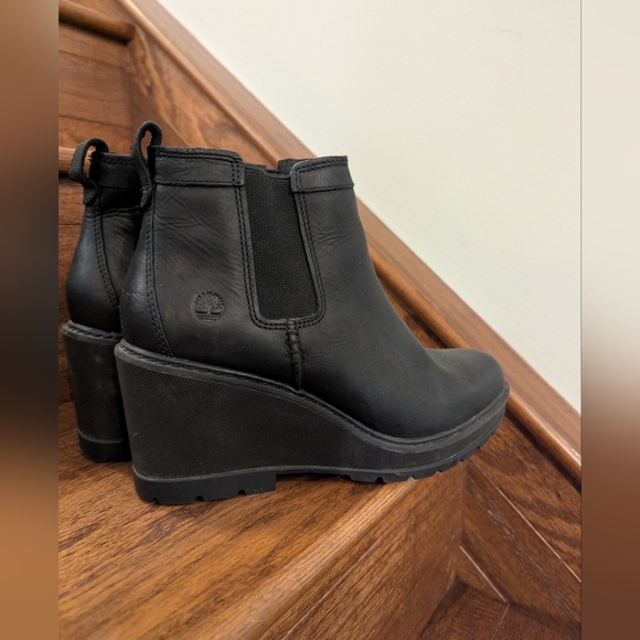 Leather Timberland Women's Black Wedge Boots Size 9.5 - Picture 3 of 10